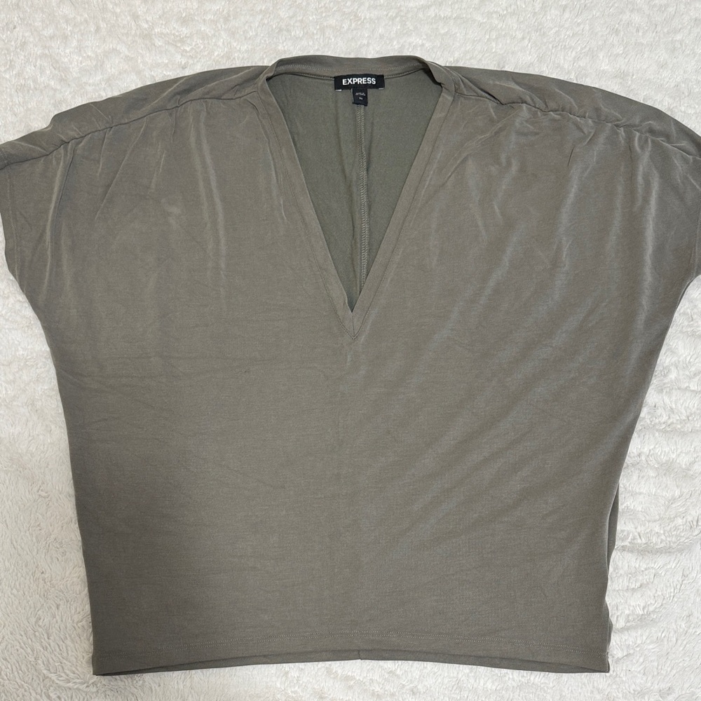 Express Olive Green V-Neck Tunic Top